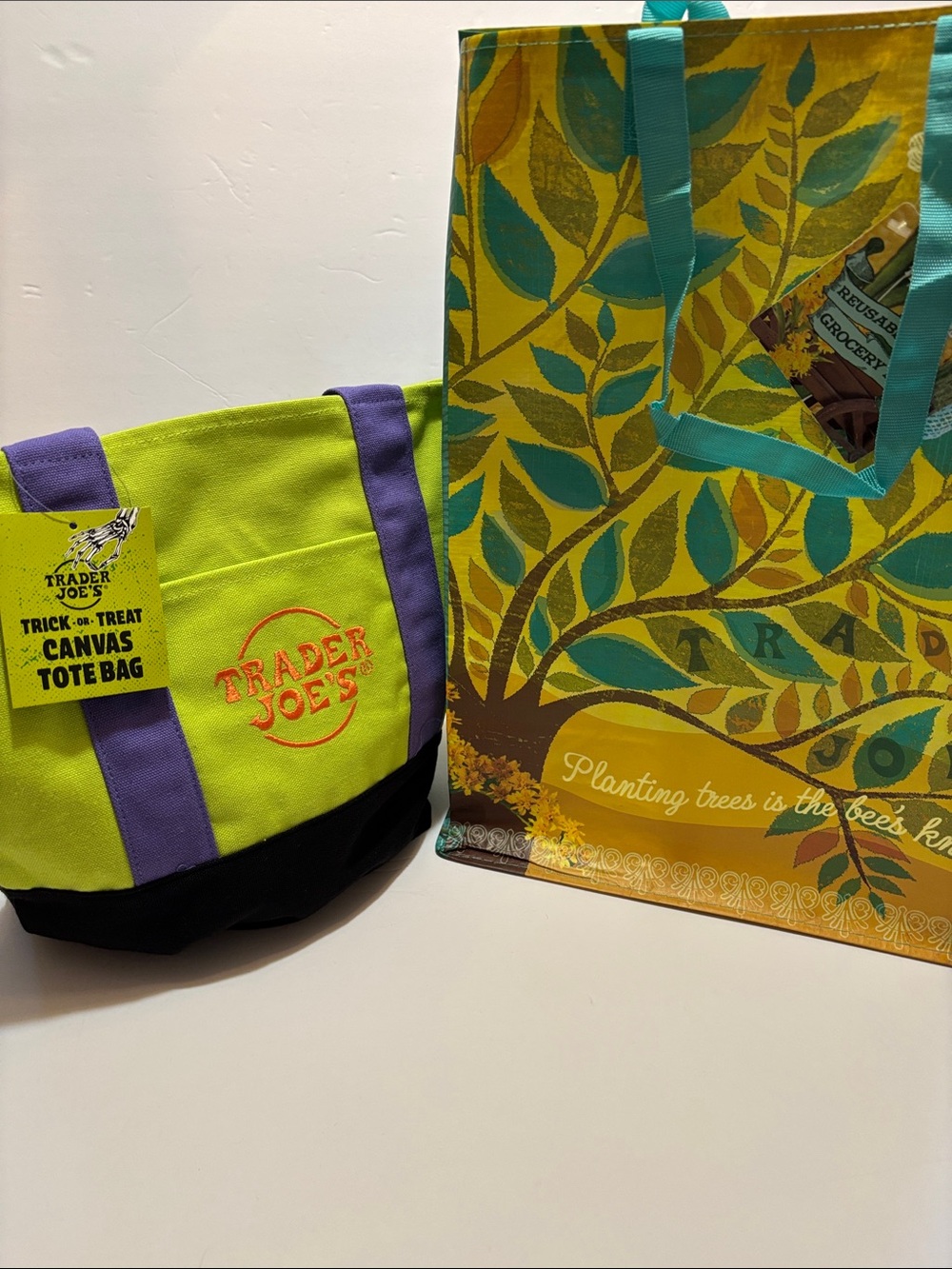 Trader Joes New Lime Bag with a Larger Plastic Tote as a Bonus.